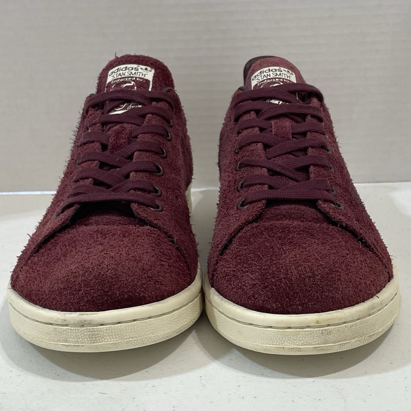 adidas Originals Mens 9.5 Stan Smith Maroon Shaggy Suede 2016 S82247 Tennis Shoe