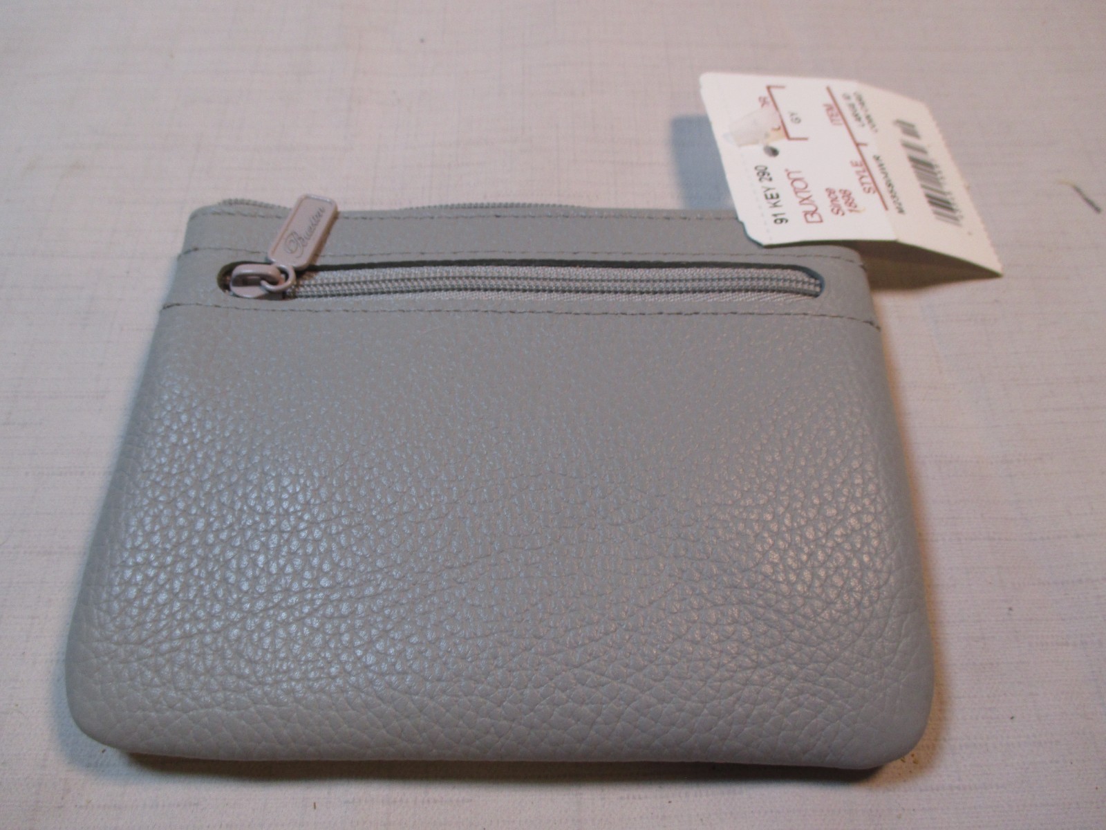 Buxton Gray Leather Card Case ID Coin Wallet Compact Wallet