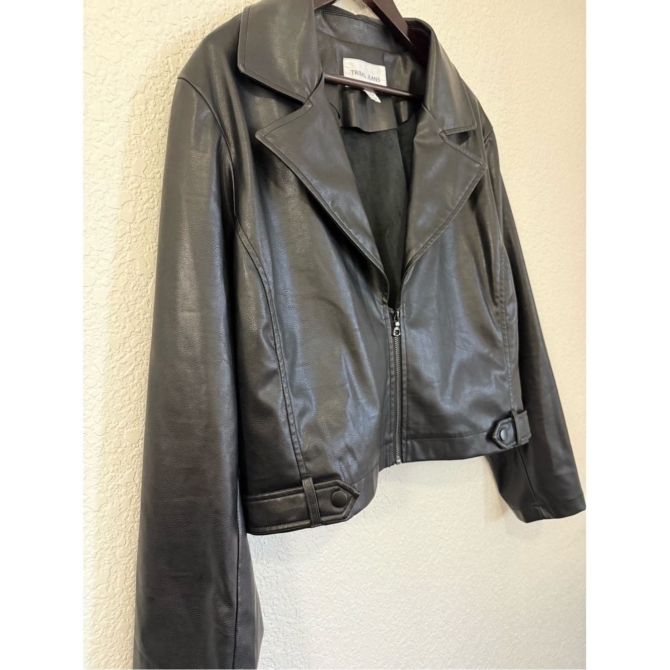 Tribal Jeans Faux Leather Moto Jacket | Black | Soft Vegan Leather | TTG/XXL