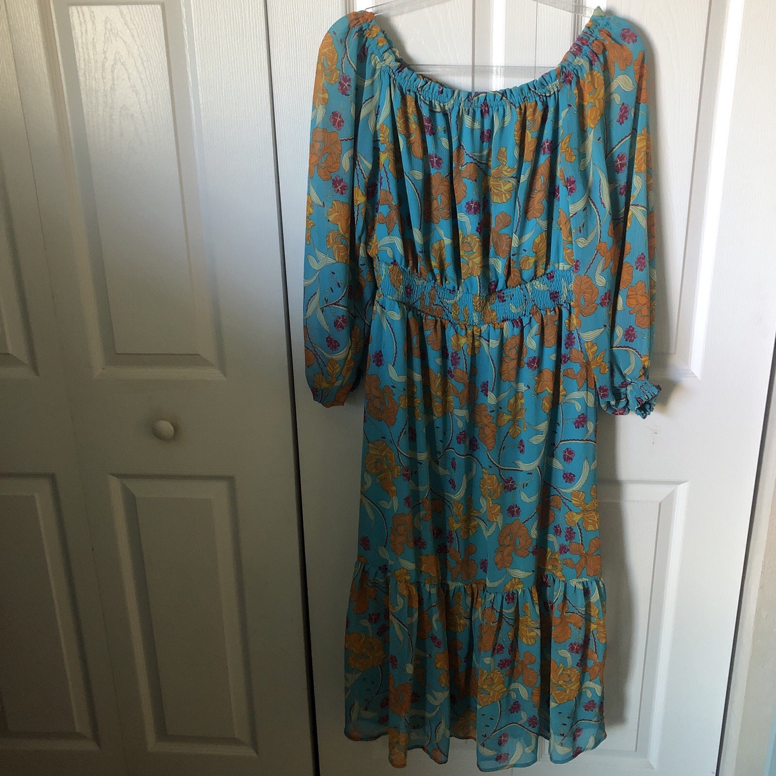 Sophia Vergara Blue Floral Print MIDI Dress Size Large