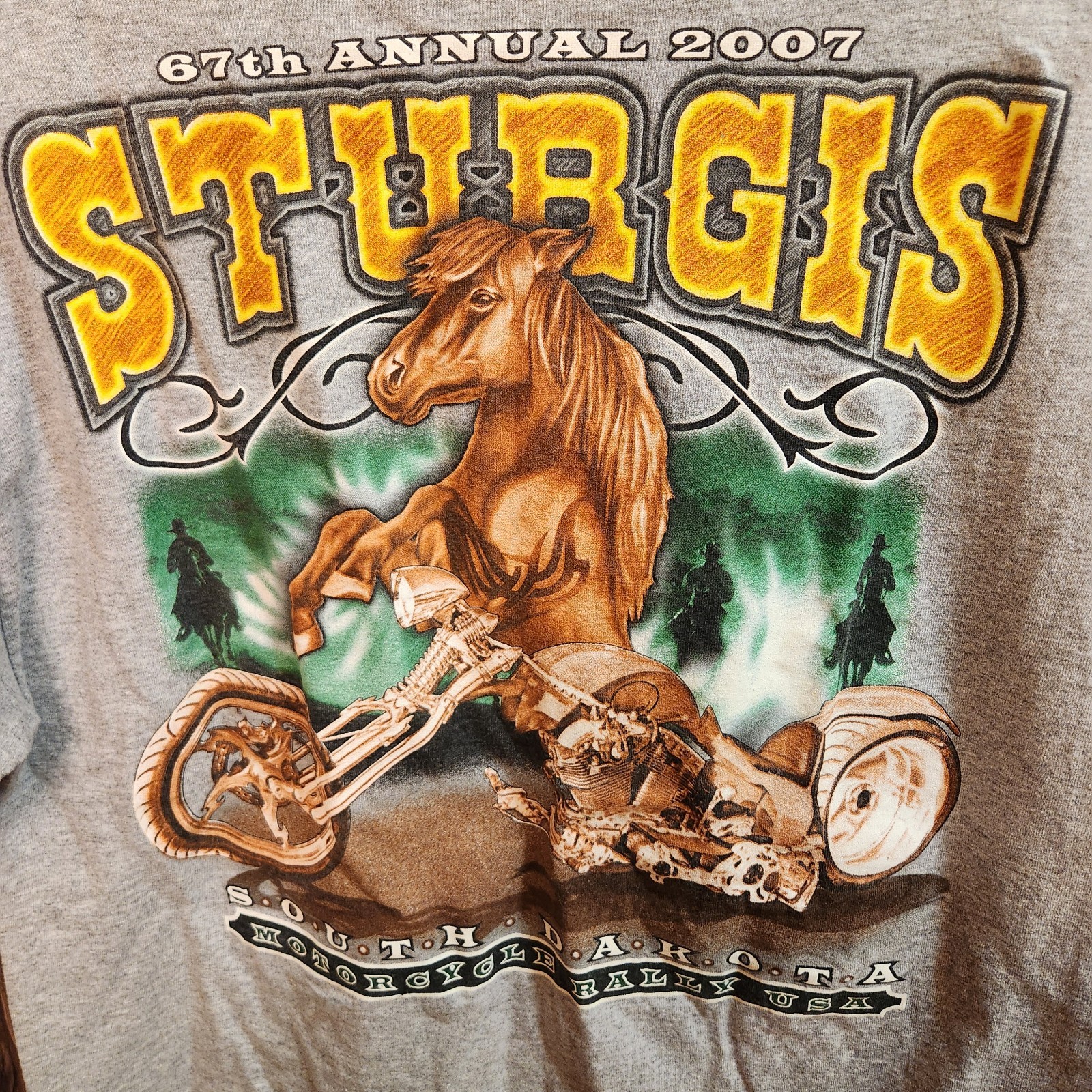 Sturgis 67th Motorcycle Classic Biker Rally 2007 Mustang Chopper T-shirt Sz Lrg
