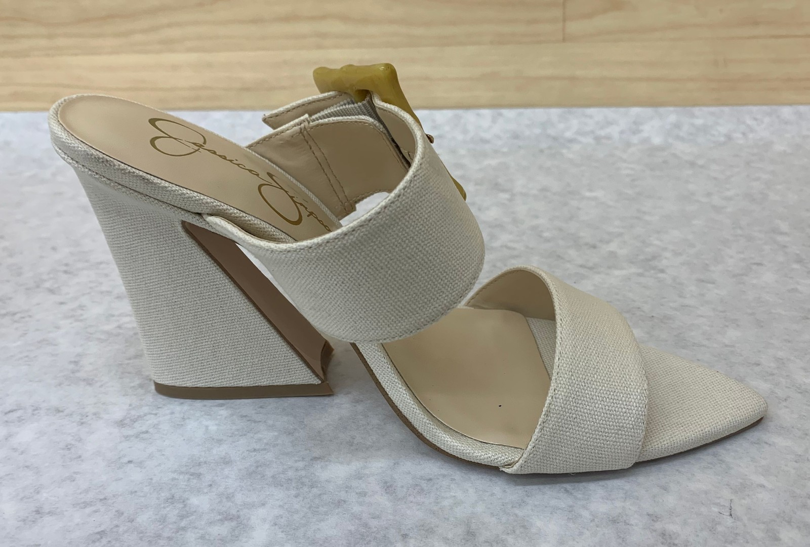 Jessica Simpson Heavy Canvas Pointed Toe Heeled Sandals in Natural Choose Size