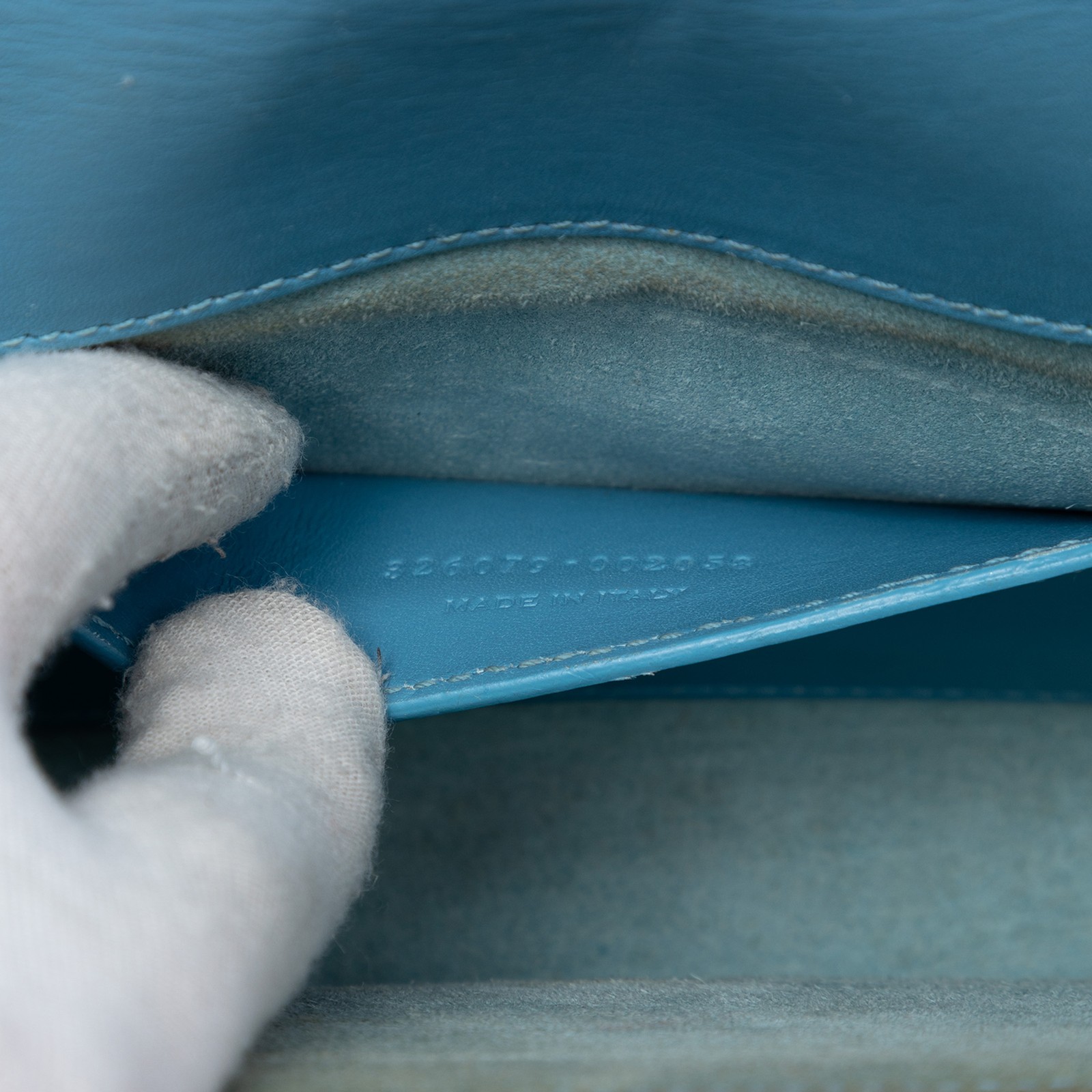 Saint Laurent Smooth Leather Cassandre Clutch Pre-Loved Light Blue