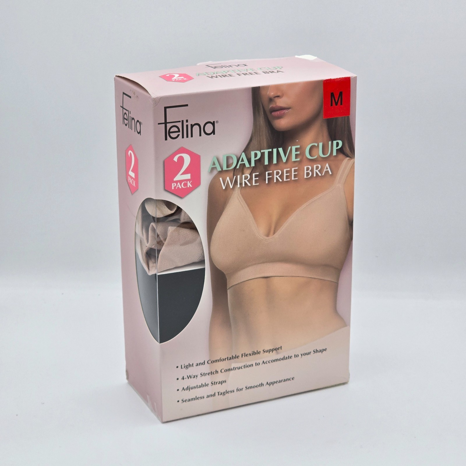Felina Women’s Size Medium Adaptive Cup Wire Free Bra, 2-pack, pick size