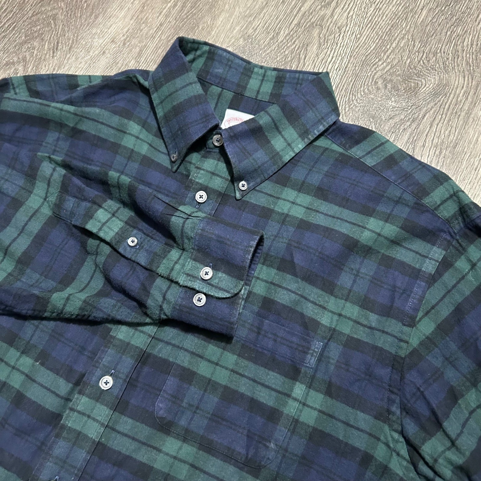 Brooks Brothers Madison Fit Shirt XL Green Navy Blue Button Down Plaid Cotton