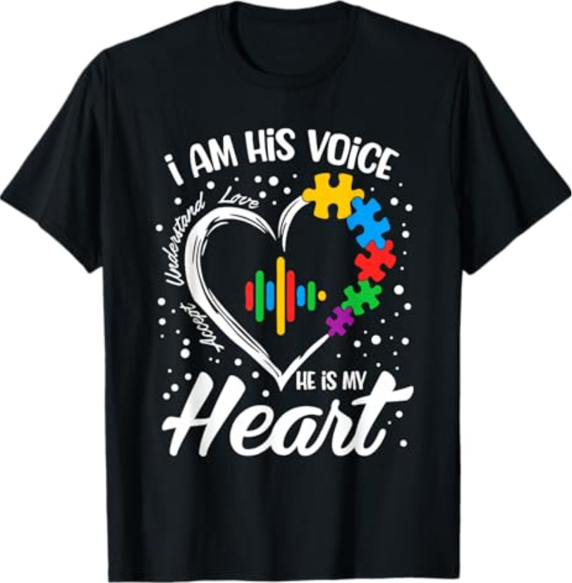 Autism Awareness Mom Shirt I Am His Voice He is My Heart T-Shirt