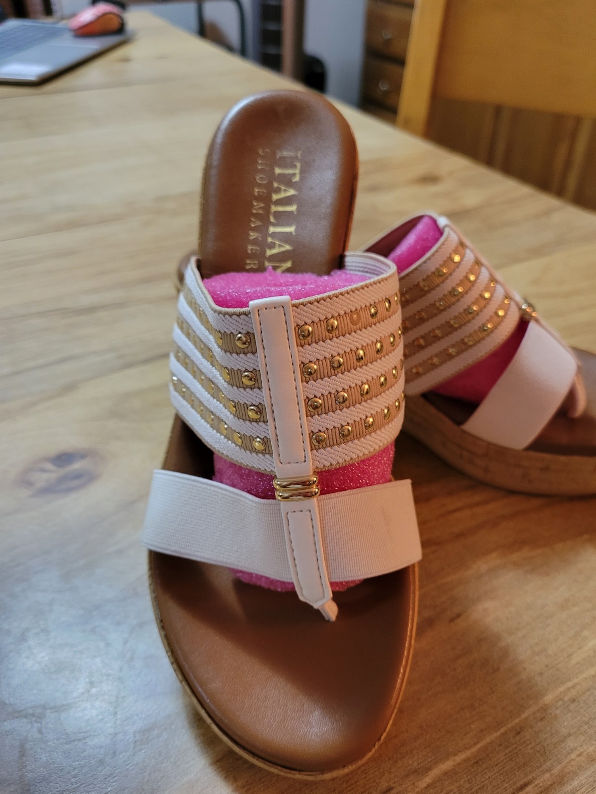 Elastic Stretch Platform Wedge Slide Sandals By Italian Shoemakers Sz 7.5 CLEAN!