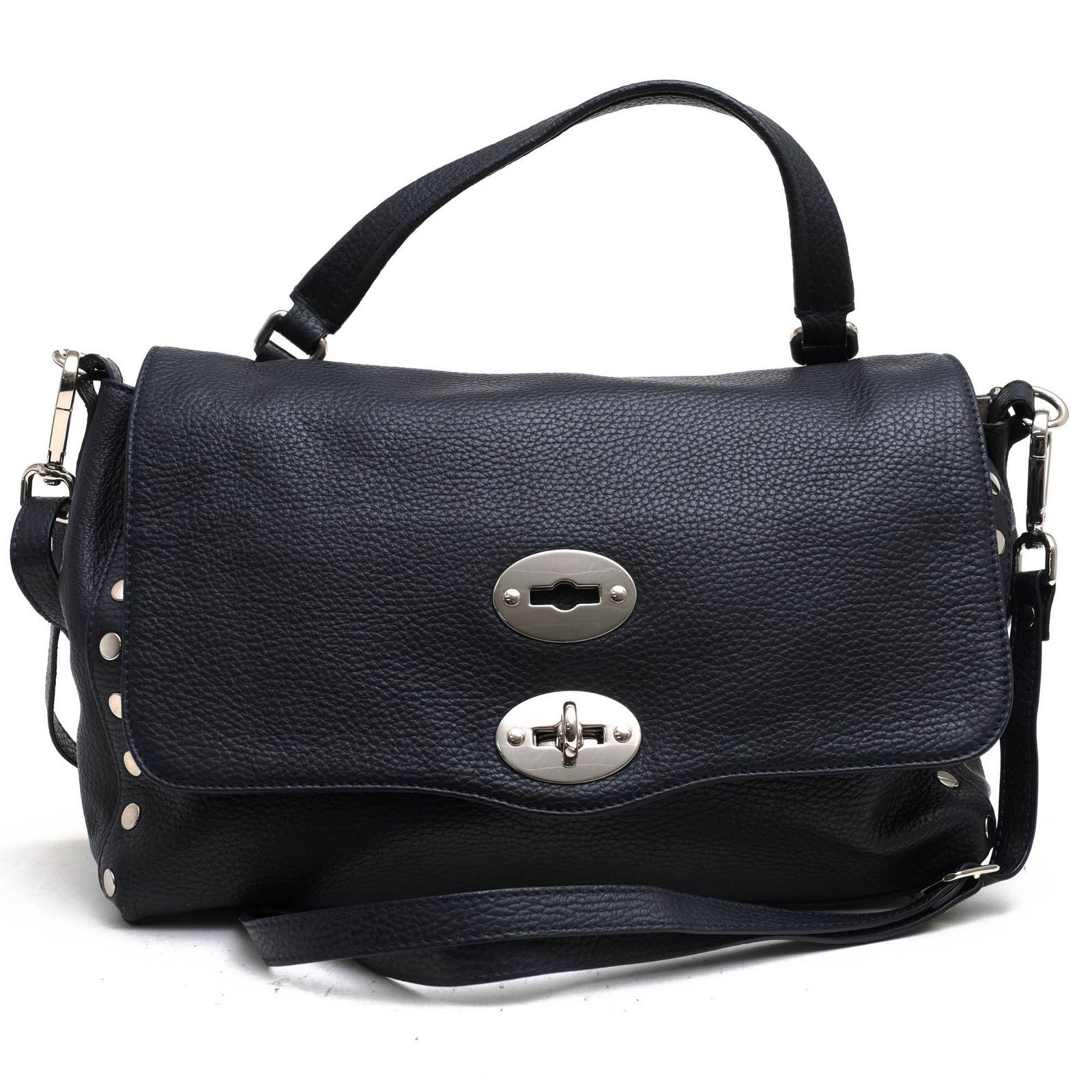 ZANELLATO Postina S Leather Navy Women’s Flap 2WAY Shoulder Tote Bag