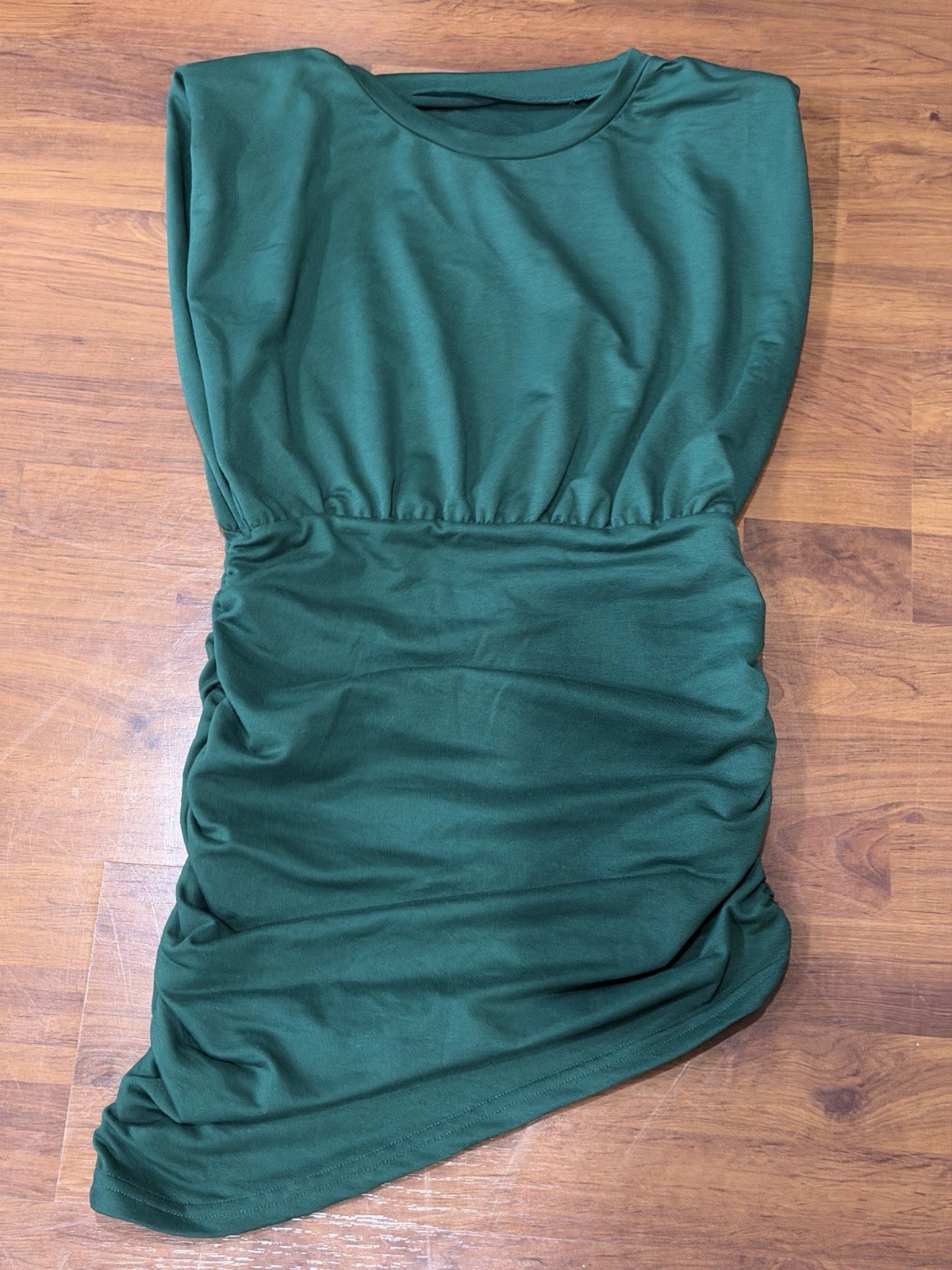 Lyaner T-Shirt Dress Sz M Knit Bodycon Ruched Sides Asymmetrical Emerald Green