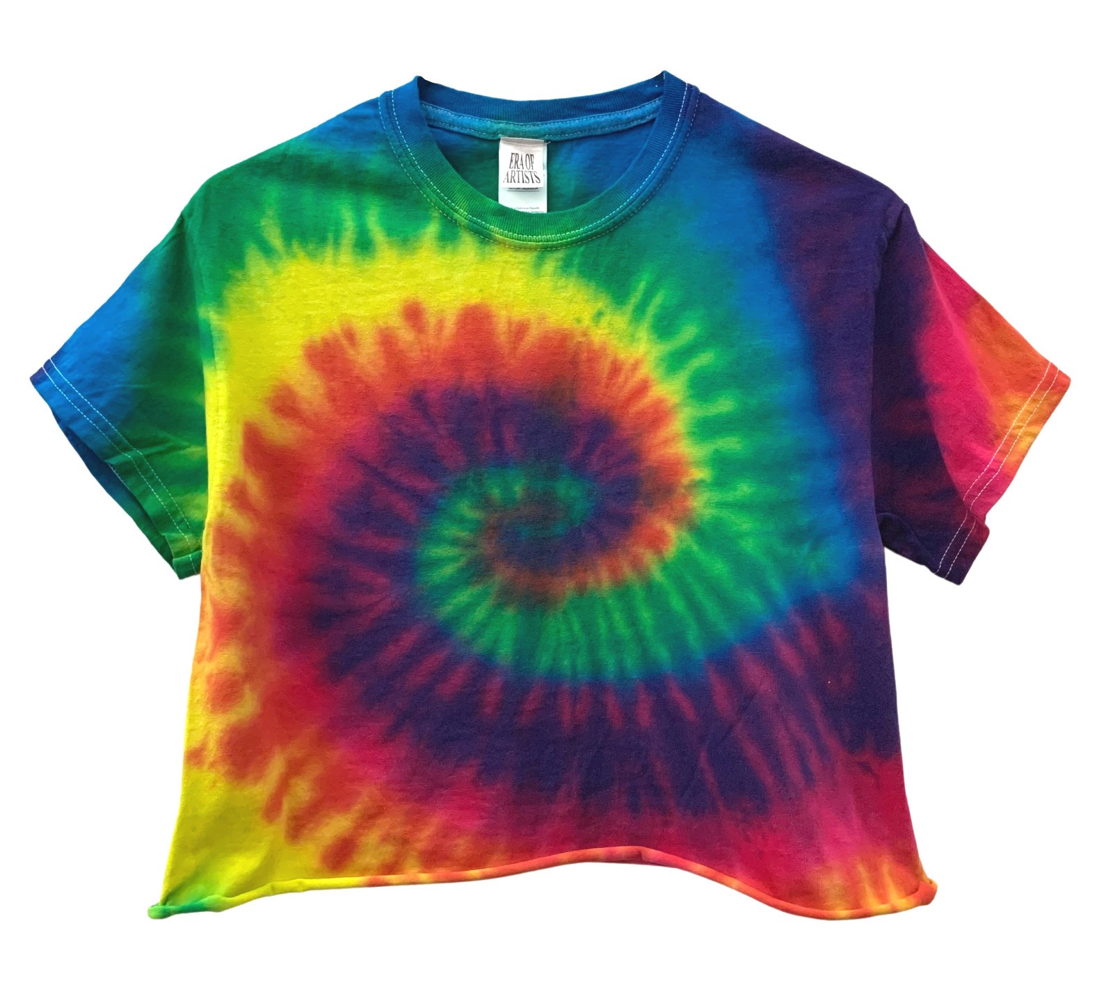Tie Dye Unisex Cropped Tee, Hand Dyed, Raw Bottom Edge
