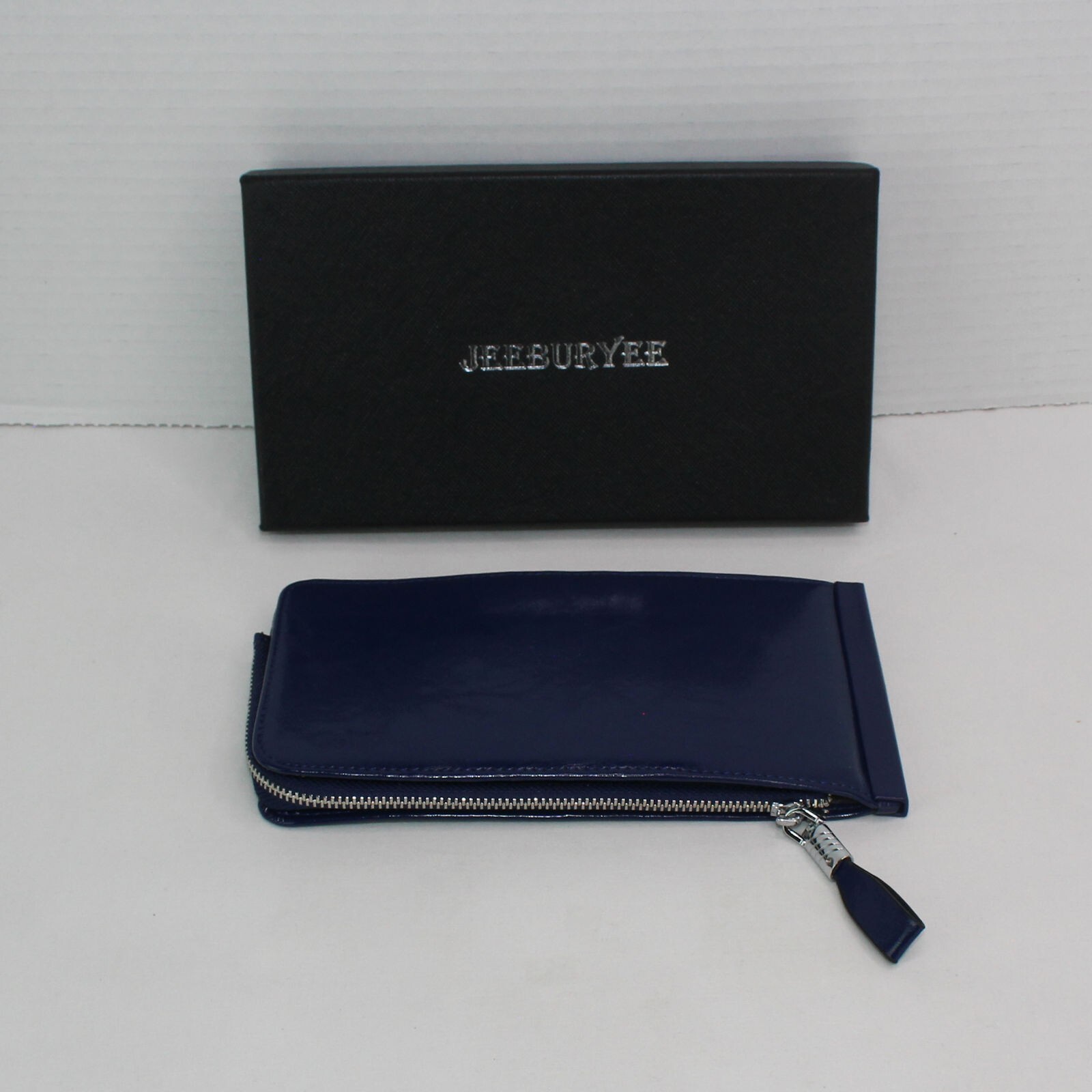 Jeeburyee Blue Oil Waxed Ladies Wallet 26 Card Slots Zipper Center NWOT in Box