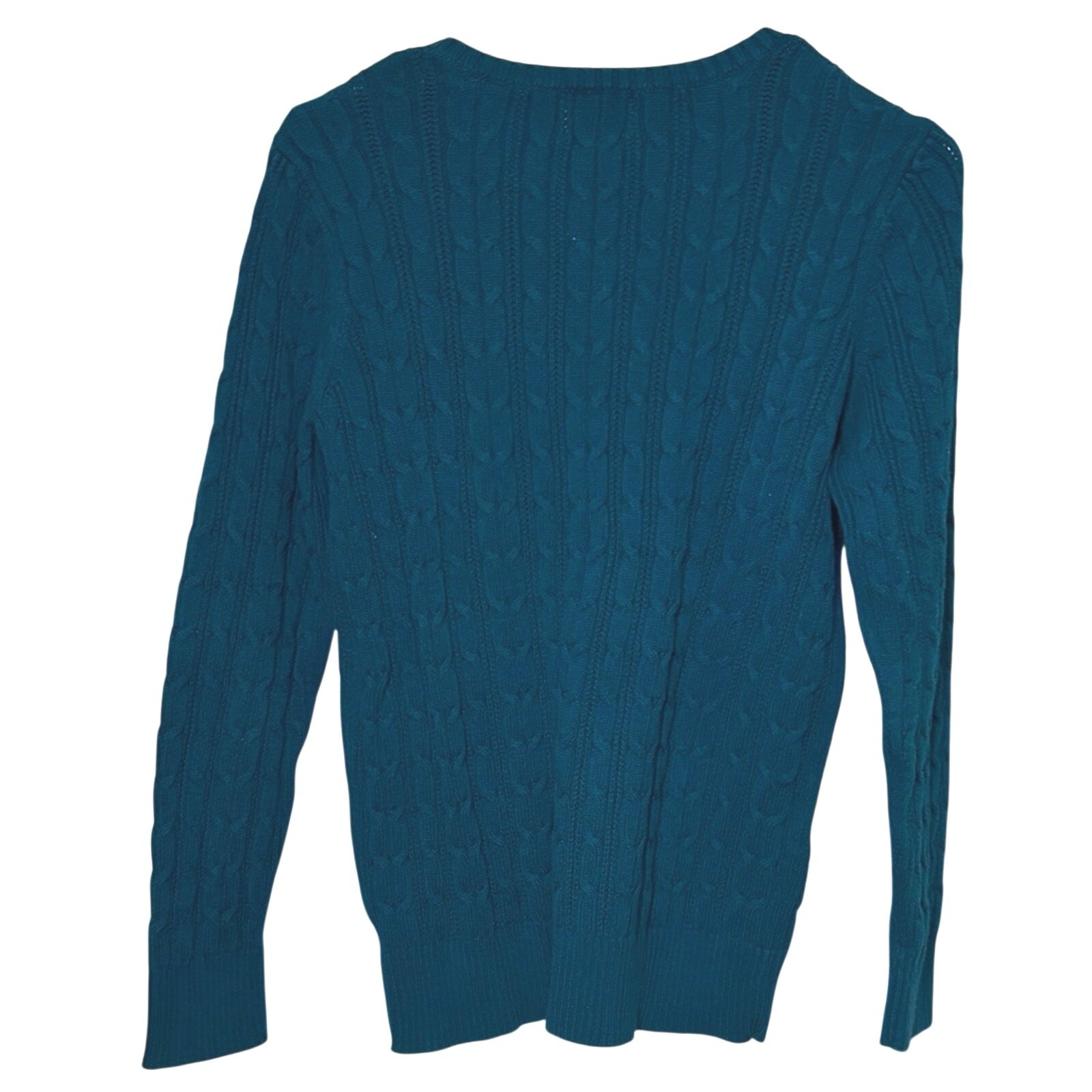 St. John’s Bay Cable Knit Sweater Women’s Large Teal V-Neck Cozy Classic