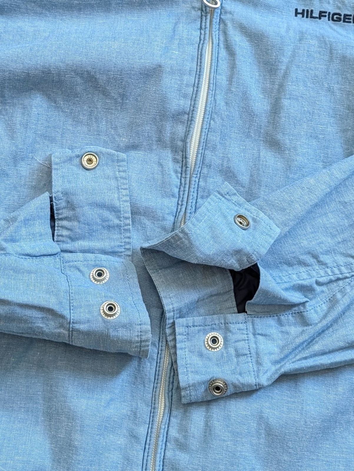 Tommy Hilfiger Mens Light Blue Regatta Linen Blend Zip Up Jacket Size Medium