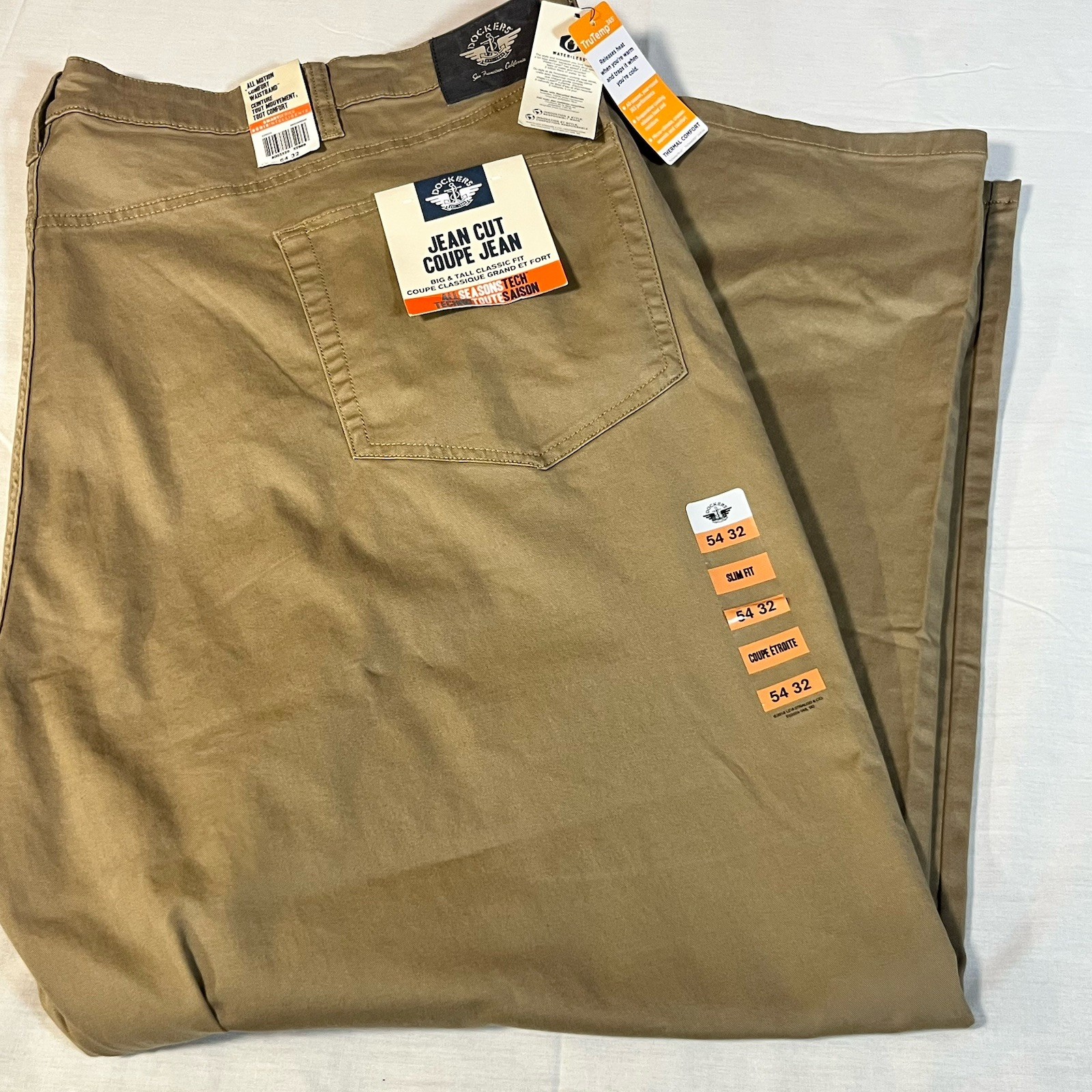 Dockers 54×32 Men’s Jean Cut Slim Fit Tru Temp Comfort Pants Khaki Beige Tan