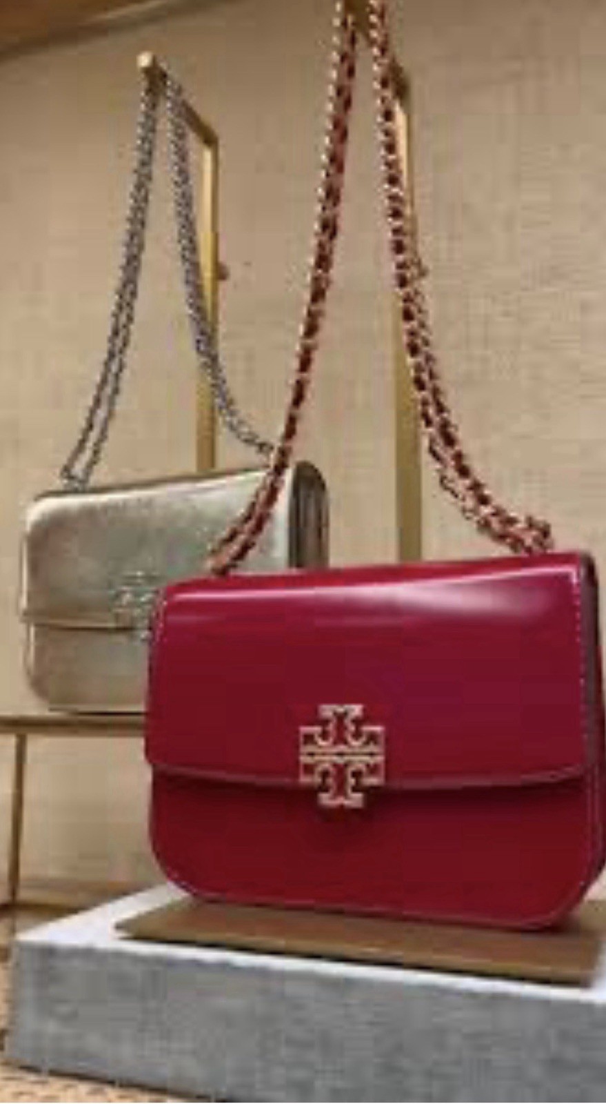 Tory Burch Robinson Convertible Shoulder Bag – Spark Red Leather with Gold Chain