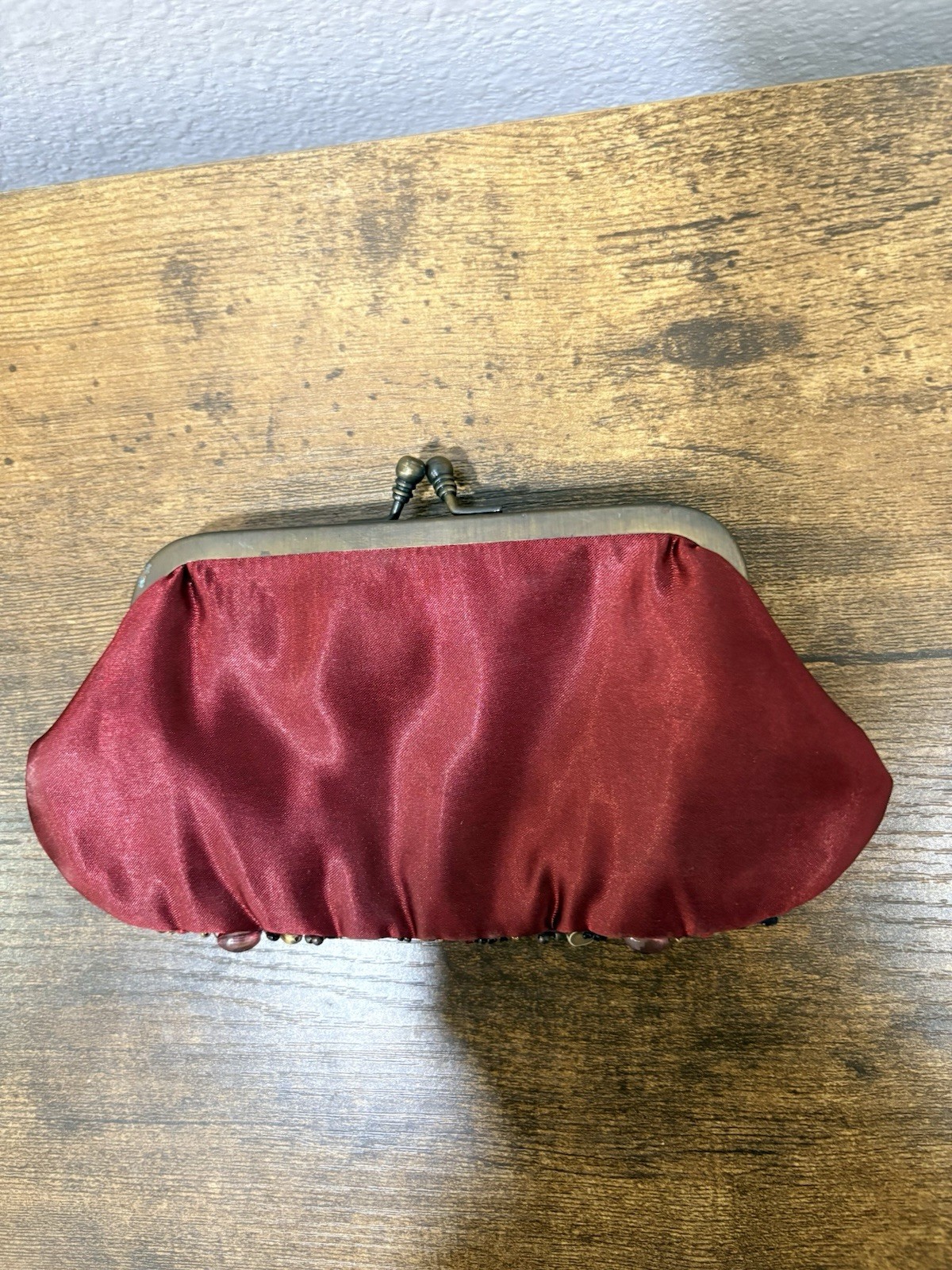 Accessorize Vintage Red & Burgundy Hand Beaded Evening Clutch / Coin Purse