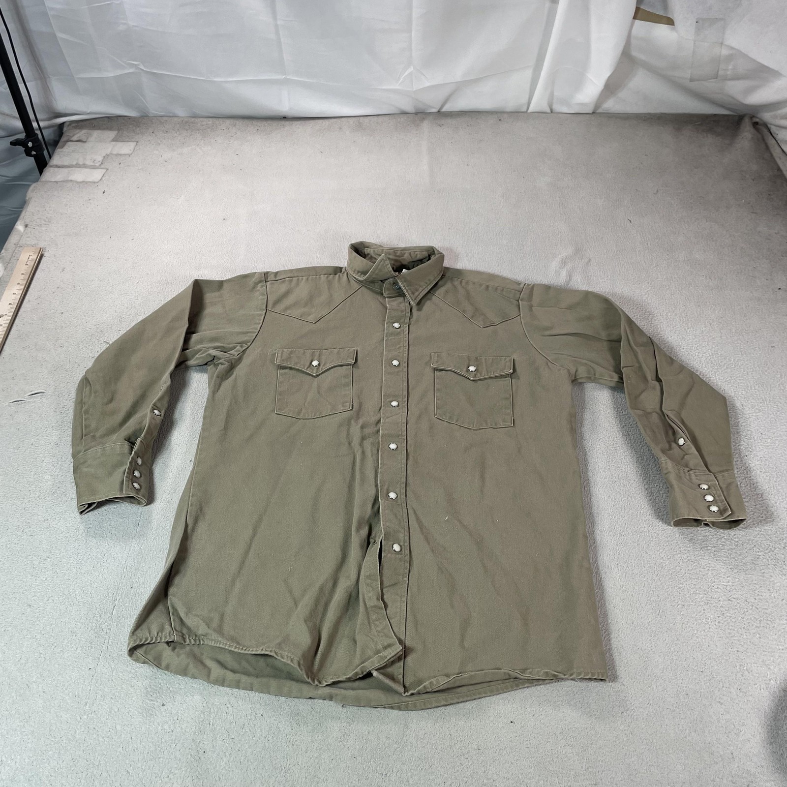 Vintage Saddle King Shirt Mens Large Brown Brush Popper Western Pearl Cowboy Top