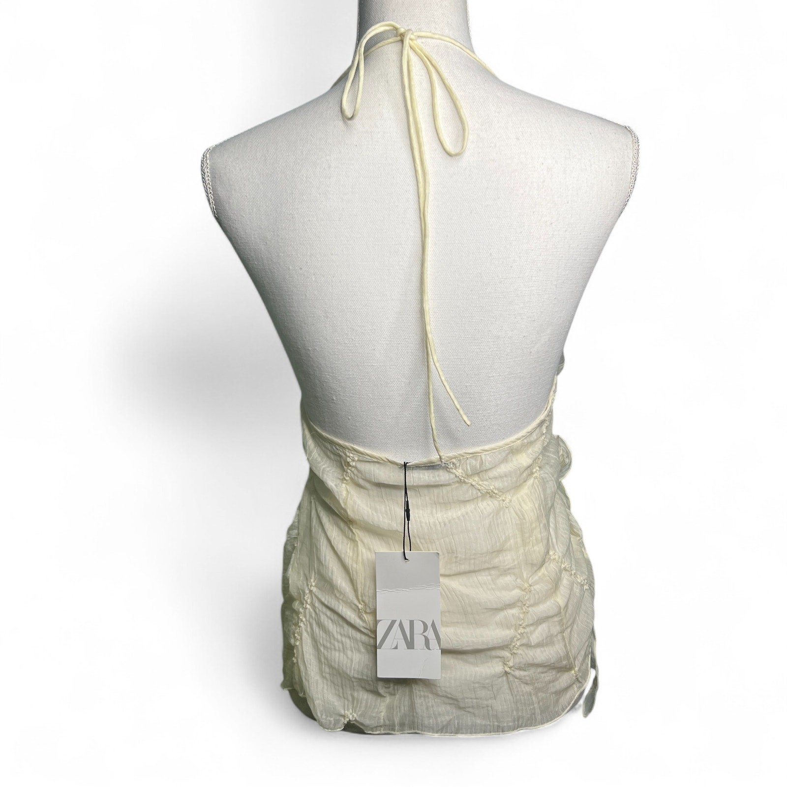 Zara Festival Halter Ivory Size Small Lagenlook Crinkle Top Asymmetric Backless
