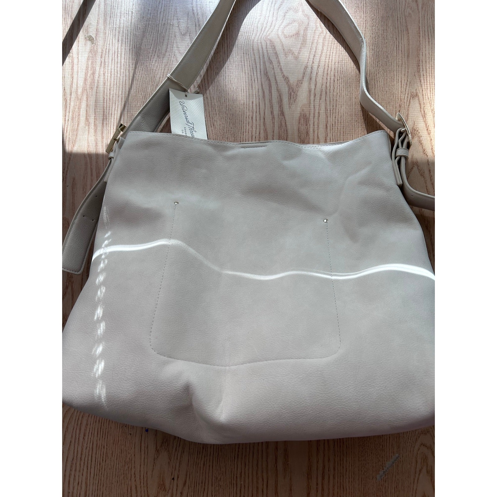 New Womens Universal Thread Faux Leather Look Handbag Purse Cream 15”x16” w/flaw