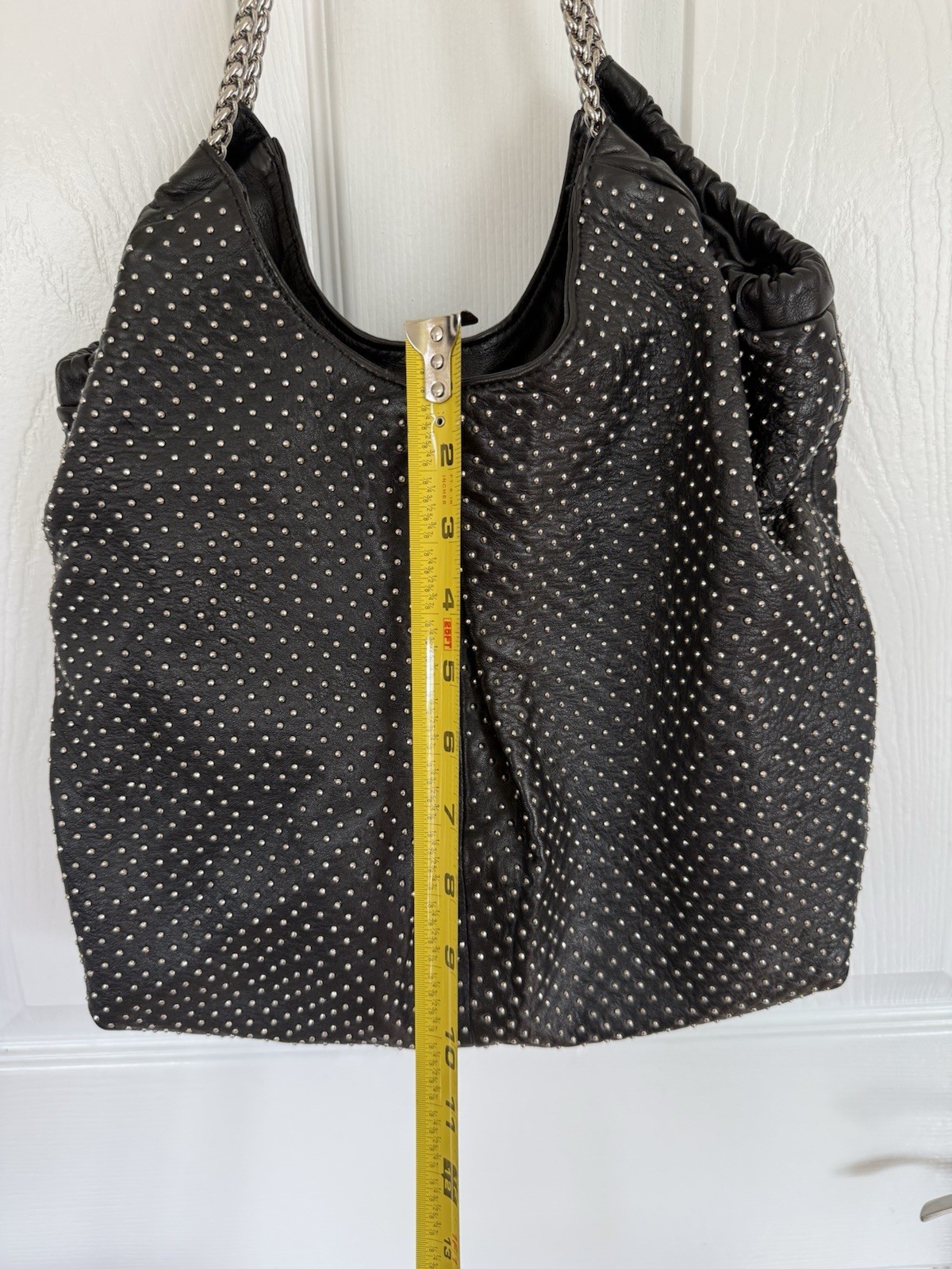 Elie Tahari Bianca Tote Shoulder Bag handbag Studded leather with metal straps