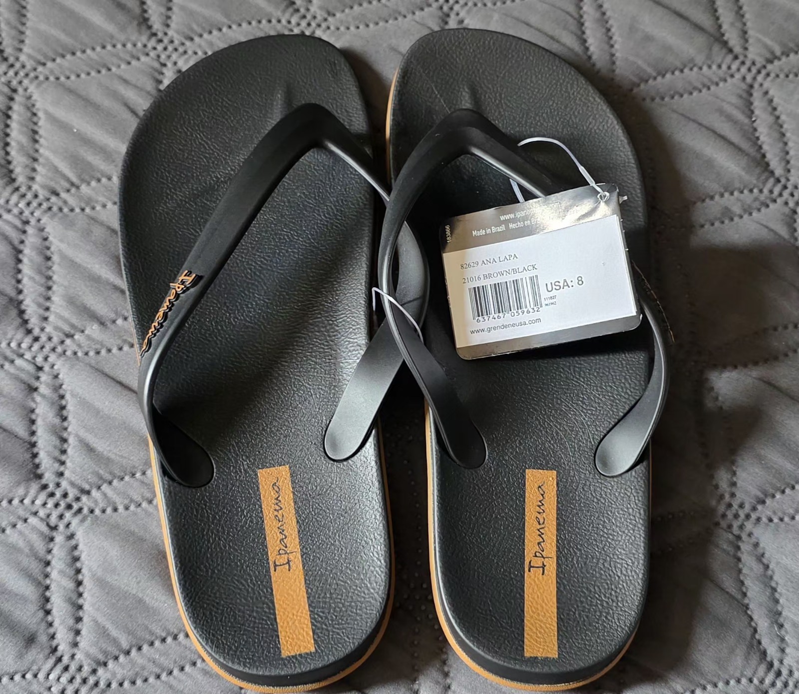 Ipanema Solid Logo Flip Flop Sandals Slip-On Black/Brown Unisex 8 41