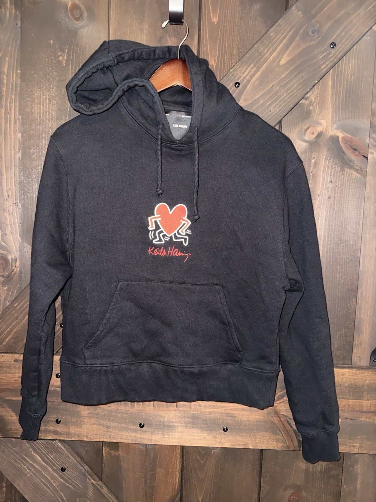 Axel Arigato Keith Haring 2014 Women’s Sz S Black Hoodie RARE Big Graphic Heart