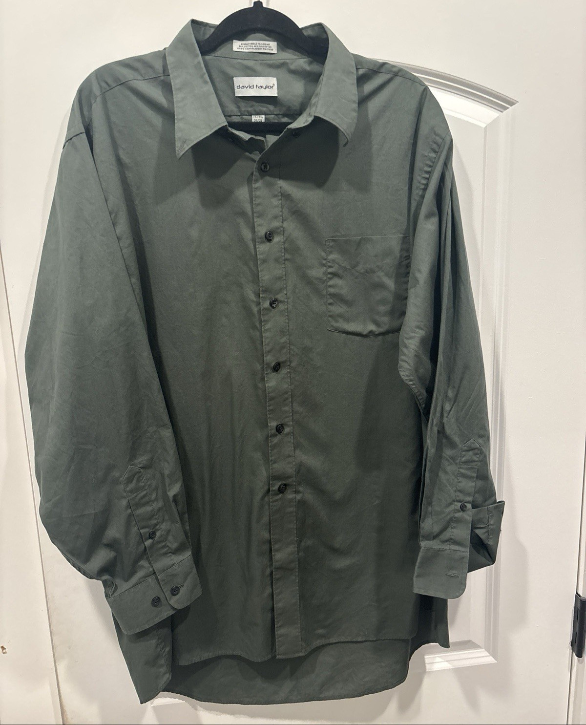 David Taylor Classic Fit Solid Green Long Sleeve Dress Shirt 17-17.5 34/35 XL