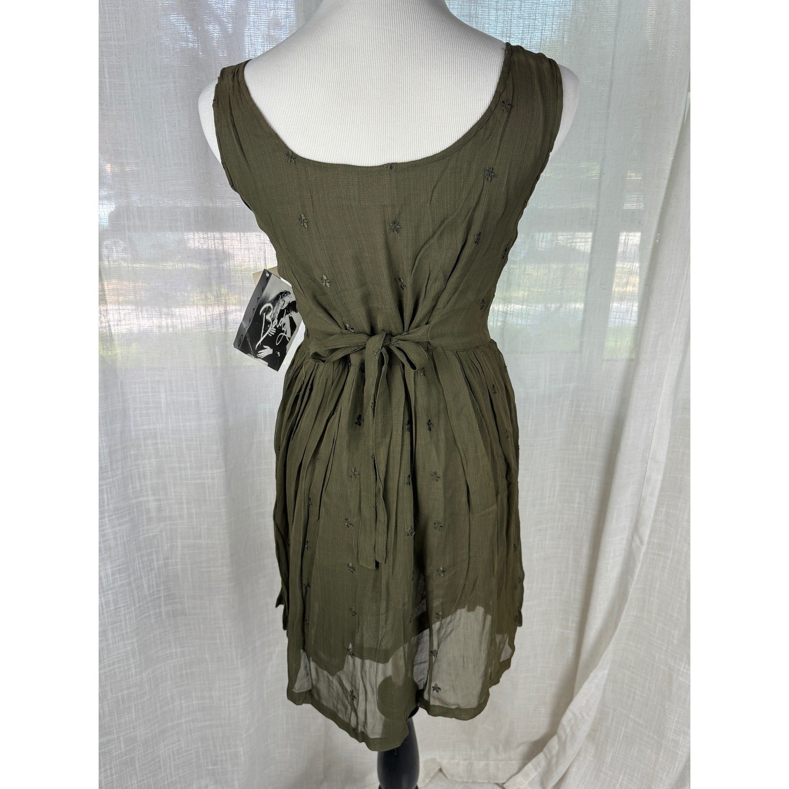 Bongo Vintage 90s Olive Green Embroidered Button Front Dress NWT Size M
