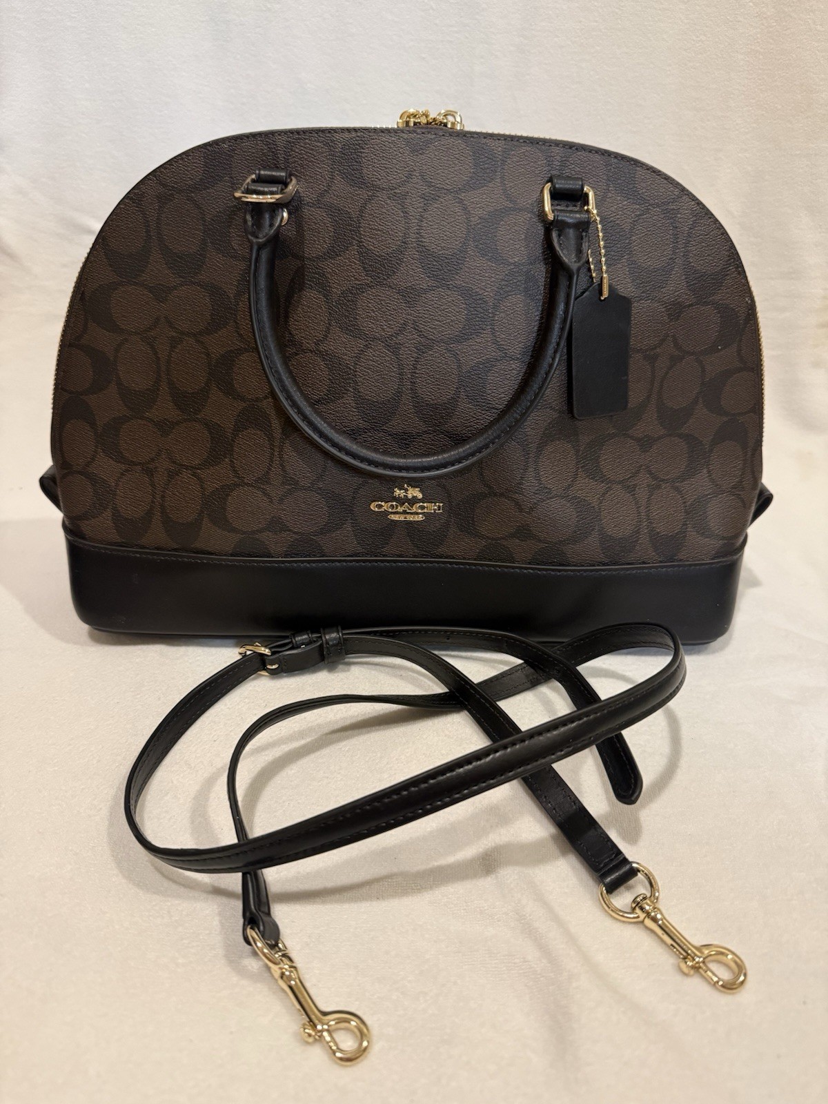 Coach Sierra Satchel Brown Logo Signature Strap Bag Dome