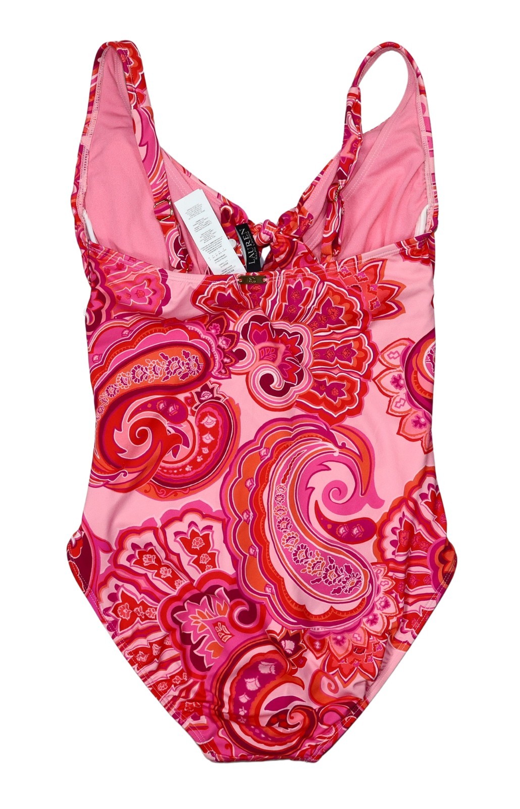 Ralph Lauren Tie Front Provence Paisley Print One Piece Bathing Suit NWT Pink