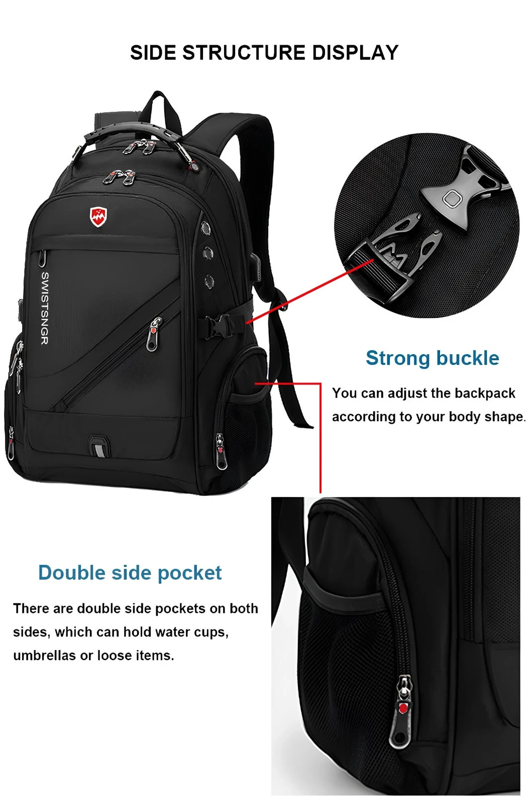 Waterproof 17.3/20 Inch Laptop Backpack Men USB Charging Swiss Backpack Travel