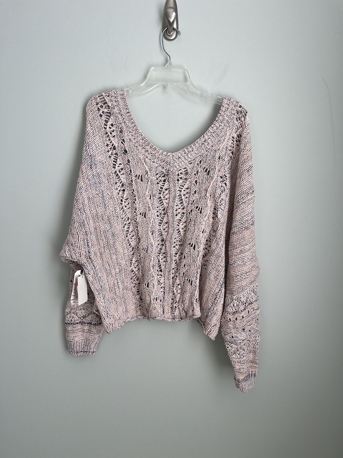 Melrose Market Pink Tropics Combo V-Neck Chunky Sweater NEW Womens Size Large