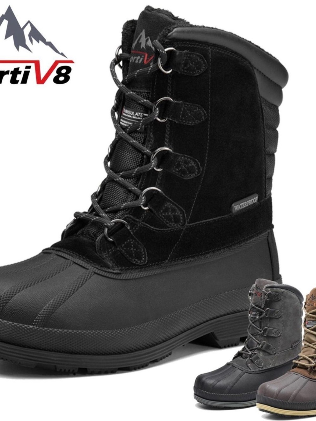 NORTIV 8 Men’s Insulated Waterproof Winter Snow Boots Black Size 9