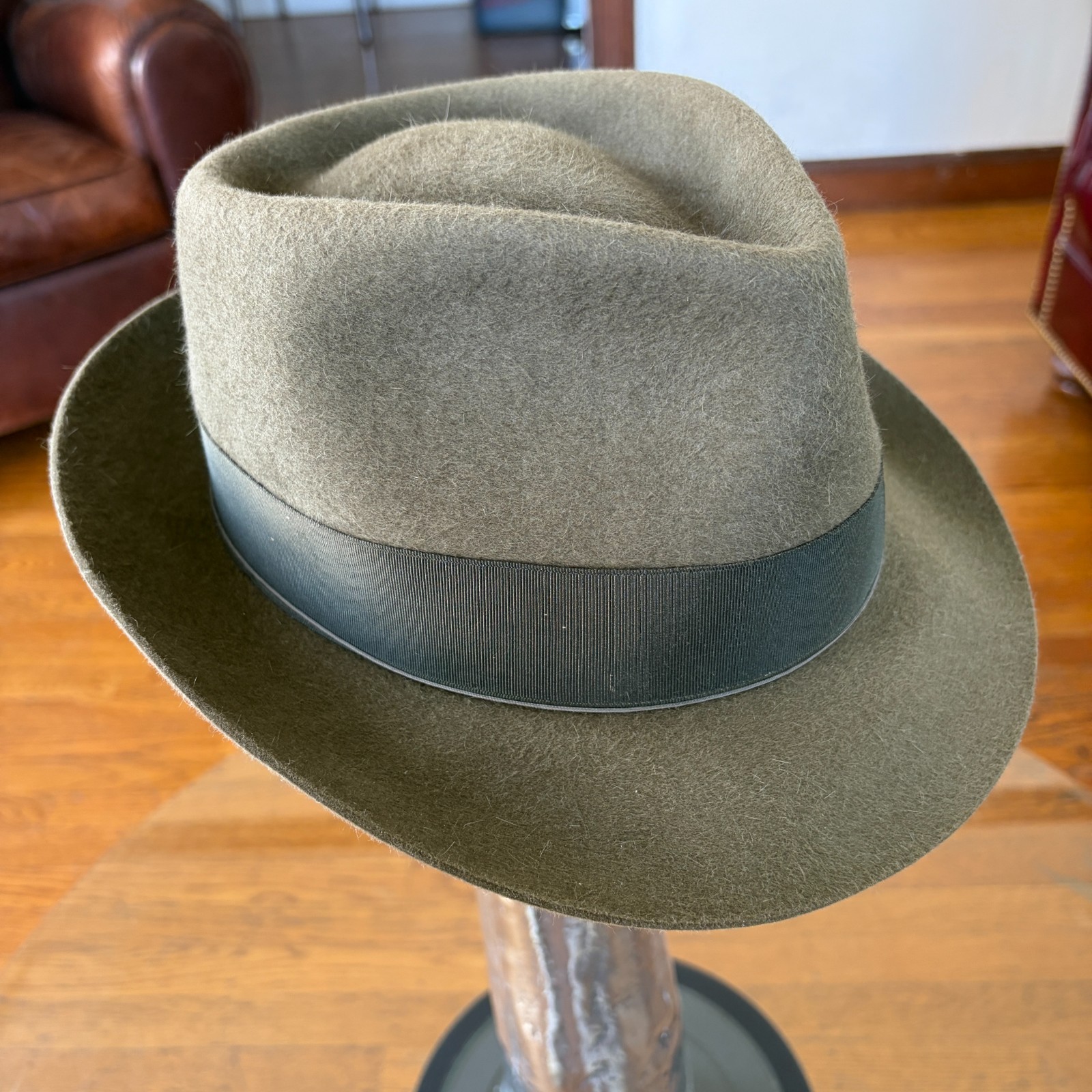 $995 Paul’s Hat Works Custom Fur Felt Fedora Stetson Moss Green Olive 7 1/8