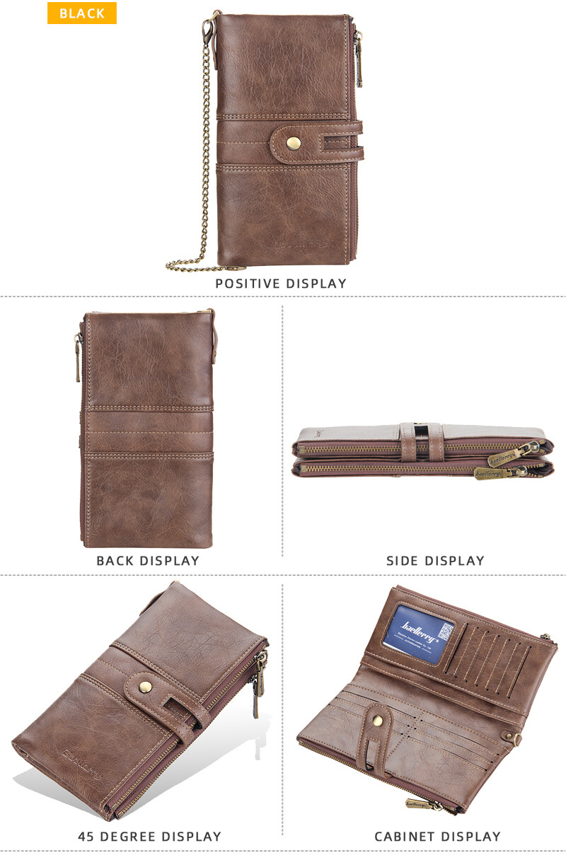 Men’s Long Wallet with Chain Leather RFID Blocking Biker Trucker Bifold Zipper