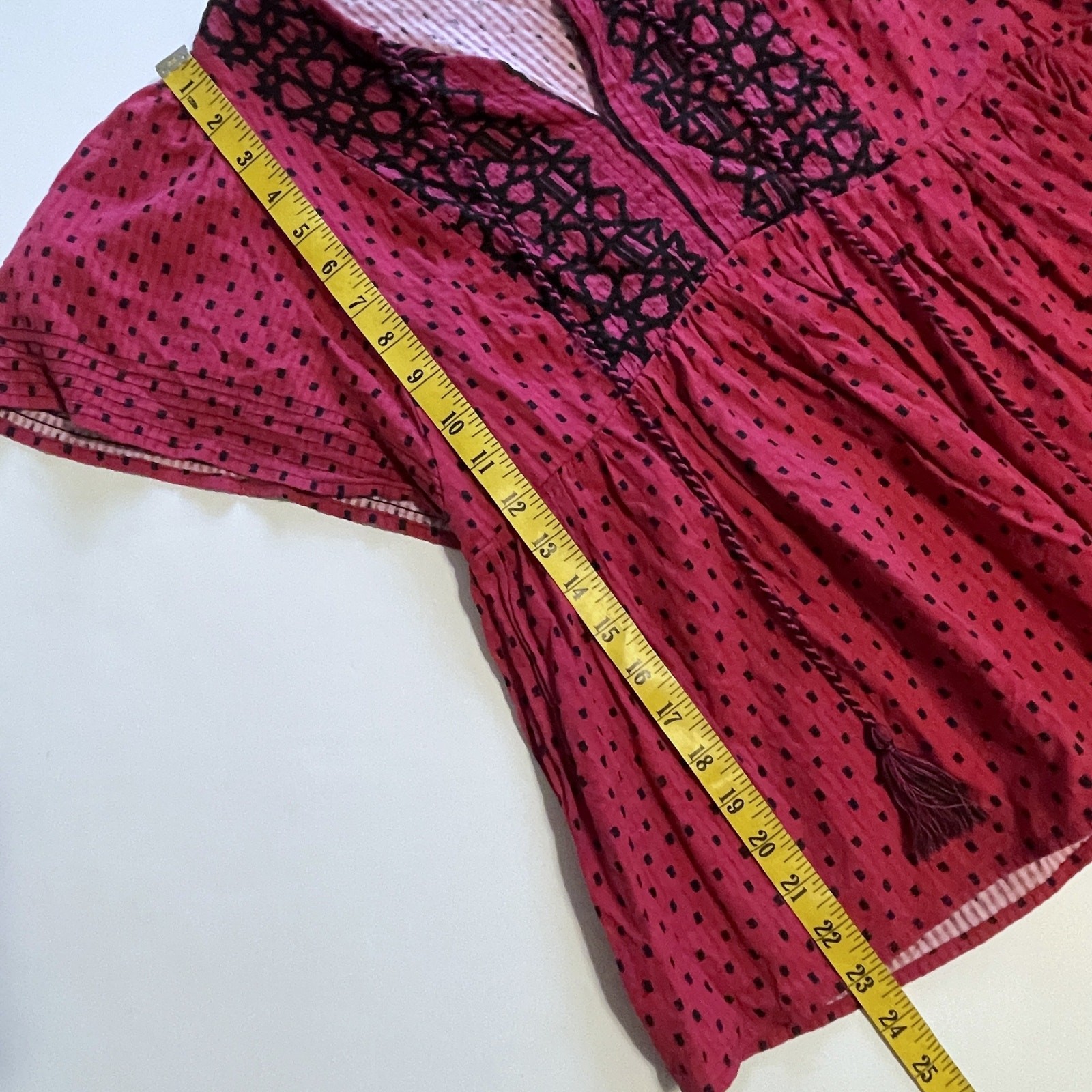 Knox Rose Embroidered Peasant Top Womens Medium Hot Pink & Black Boho Babydoll