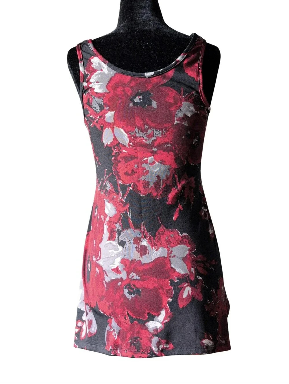 Eclipse Womens Floral Handkerchief Hem Tank To Exrta Small Black Red Stretch