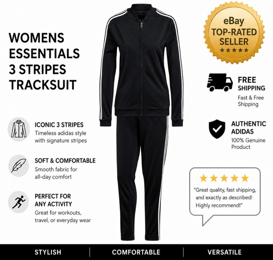 Adidas Womens Essentials Black/White Tracksuit Set (Large)