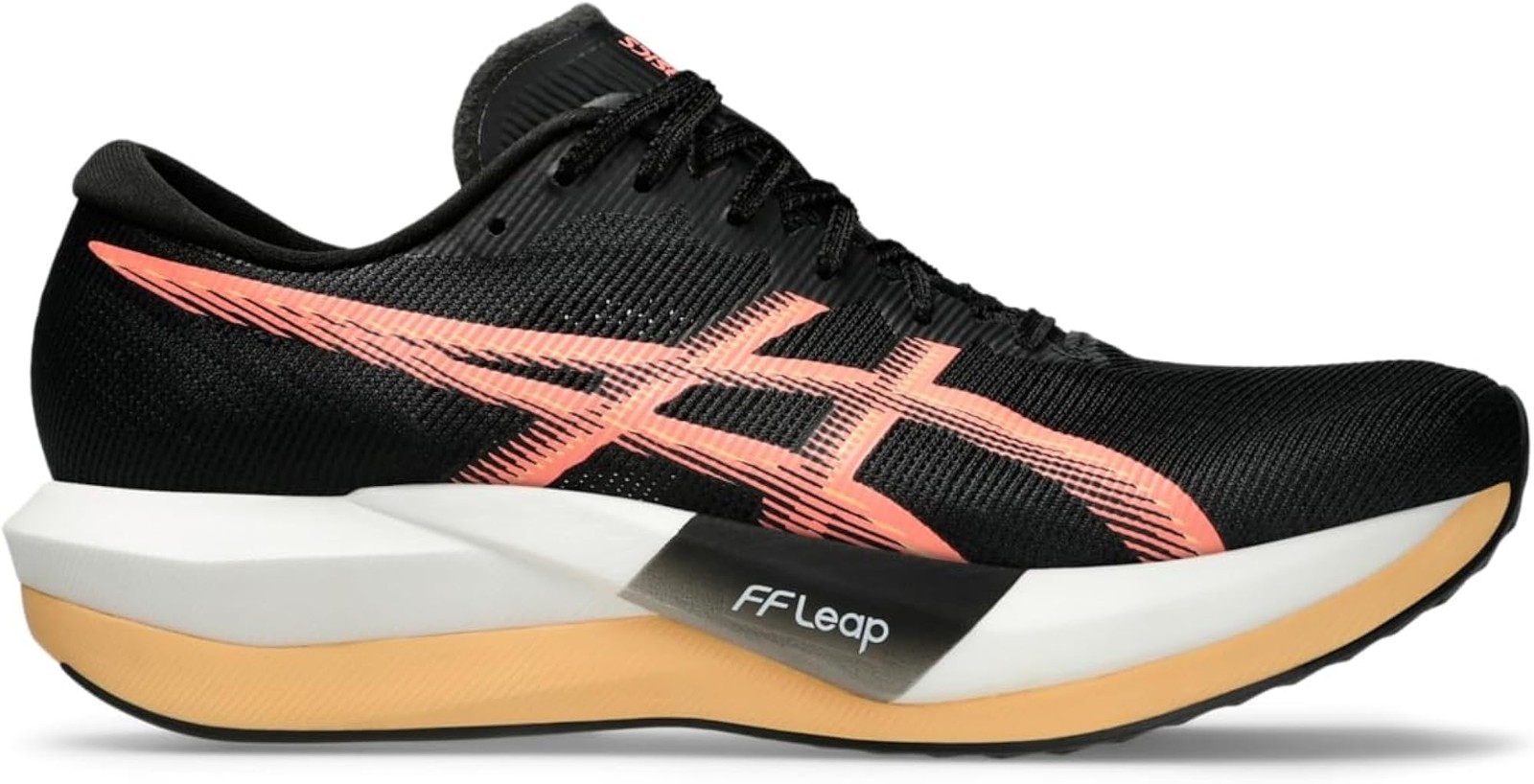 ASICS Unisex Magic Speed 5 Running Shoes – Black/Sun Coral – 11 Women/9.5 Men