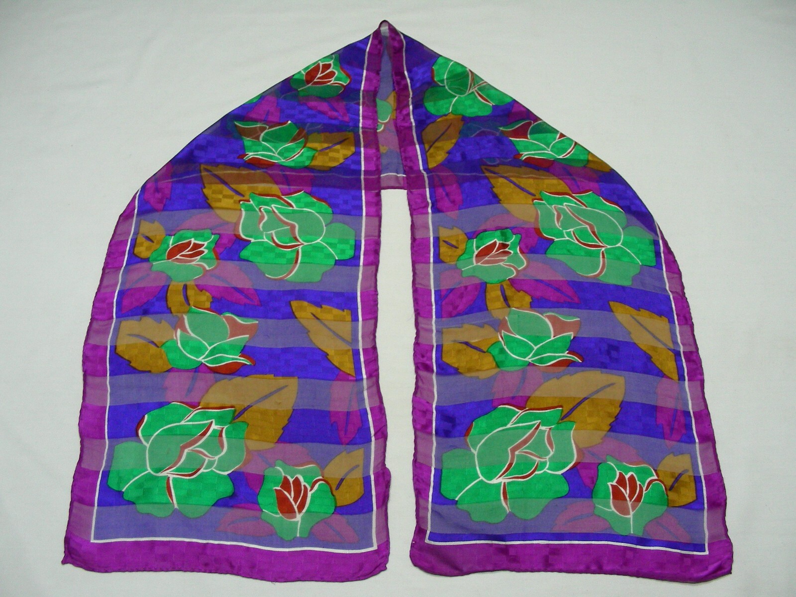 NORDSTROM – Sheer Floral Print – Made in Italy – 10 1/2″ x 53″ -100% Silk Scarf!