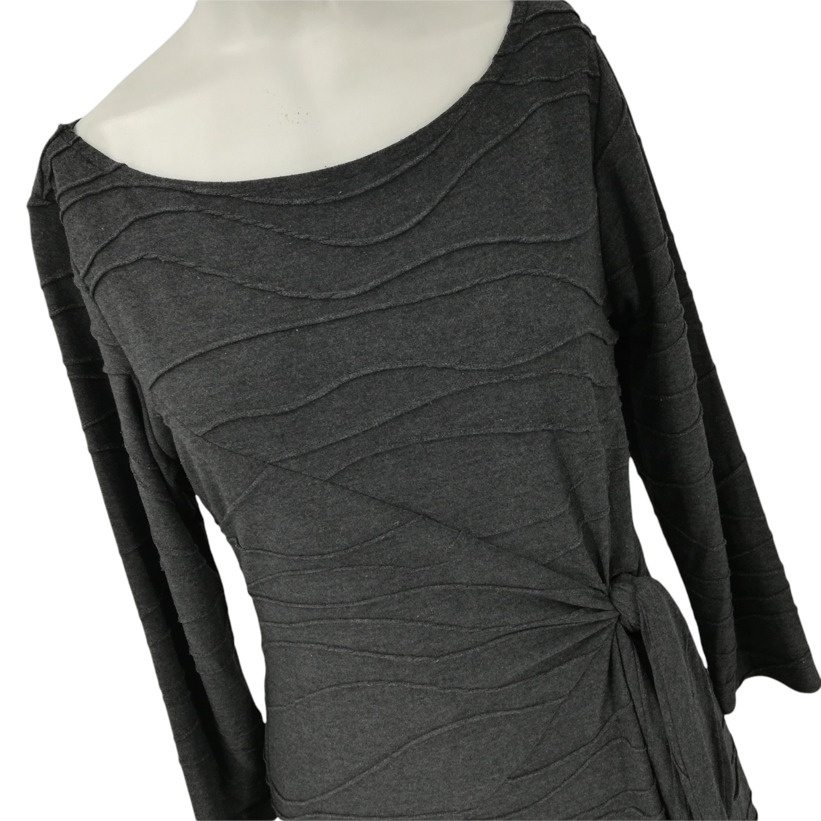 Sharagano Bodycon Knit Dress Size 4 3/4 Length Sleeve Asymmetrical Gray Wrap