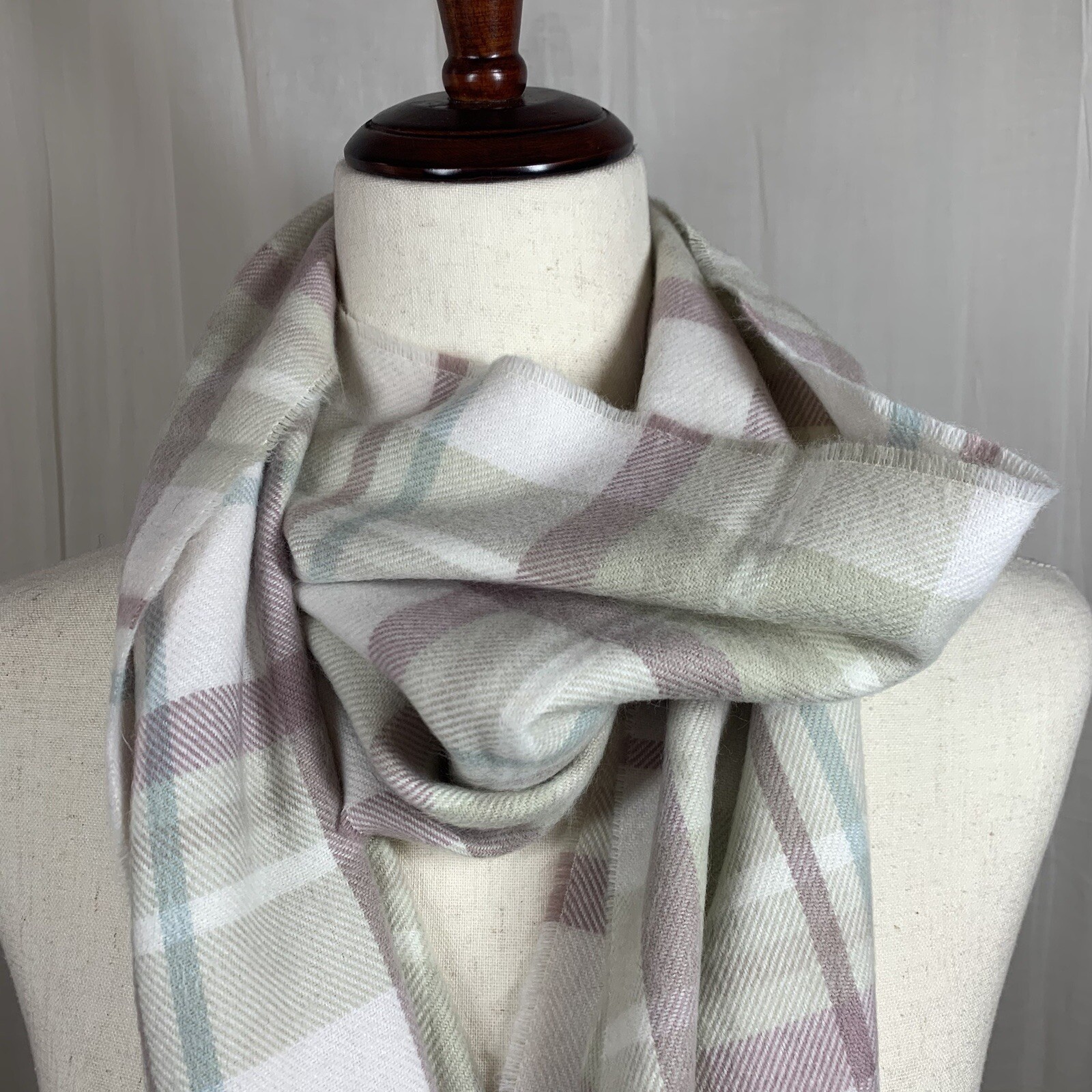 Unbranded Check Plaid Scarf Ivory Light Blue Mauve Beige