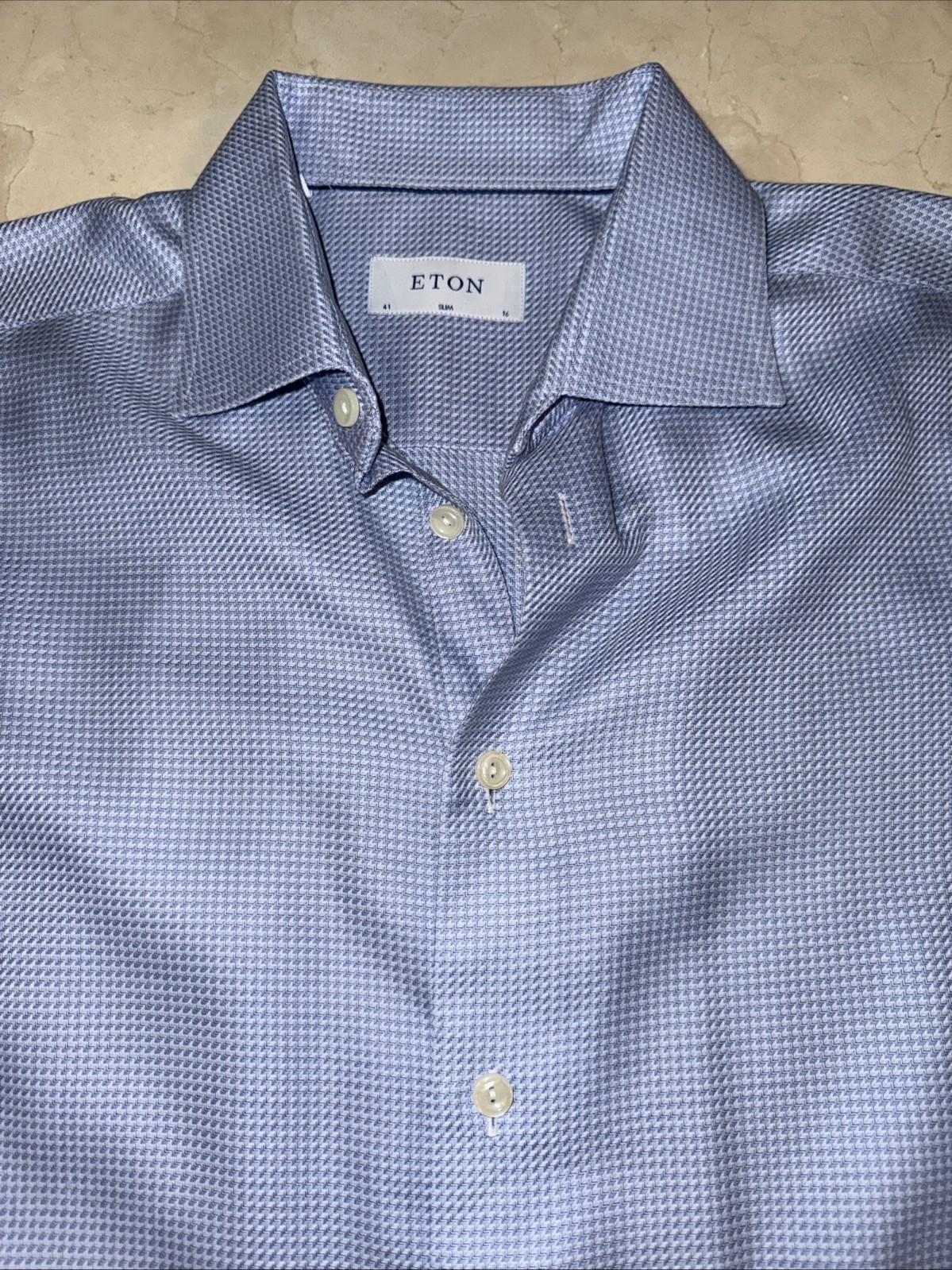 ETON MENS BLUE PREMIUM COTTON SLIM-FIT DRESS SHIRT SIZE 16/34-35 $270