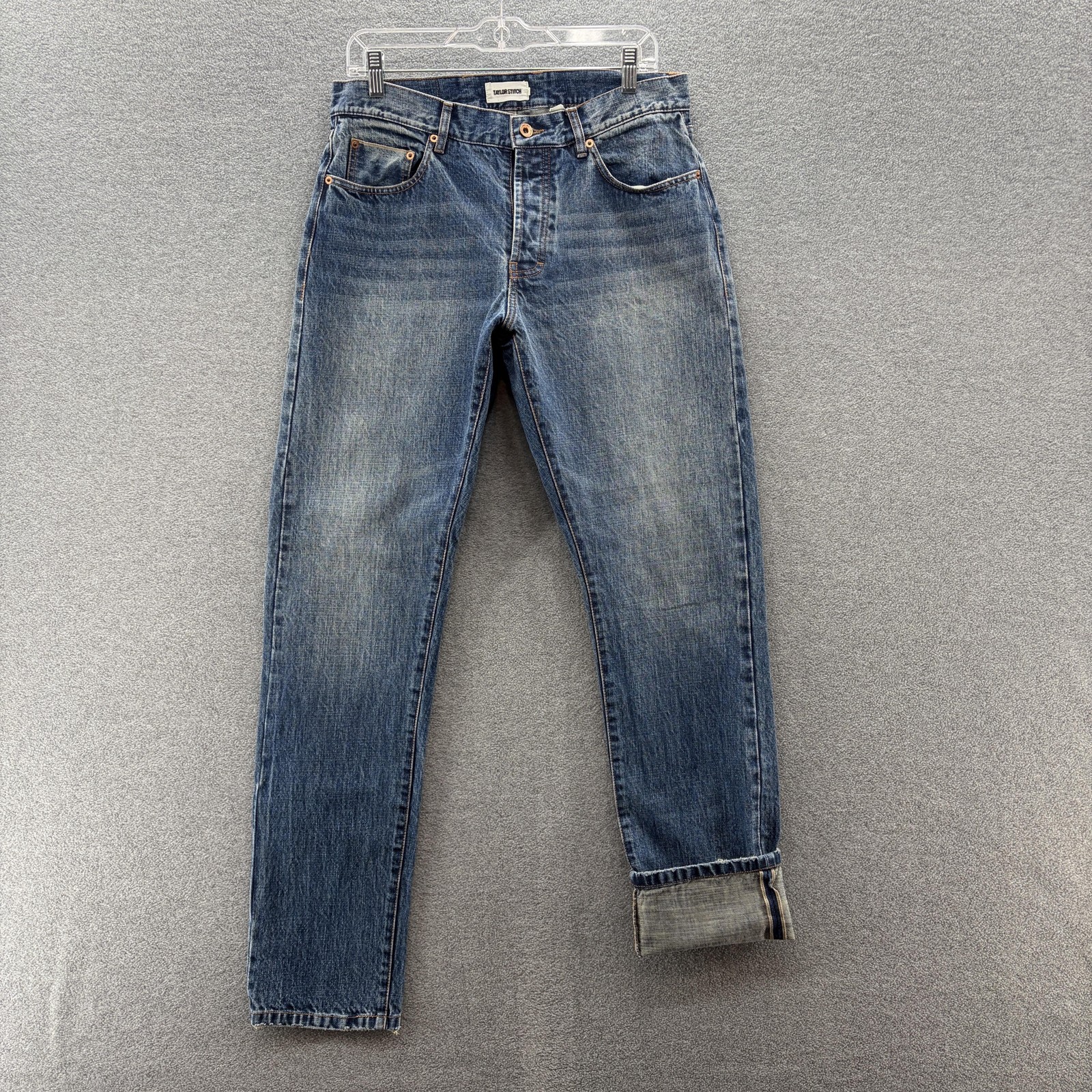 Taylor Stitch Democratic Jeans Mens 32×32 Blue Selvage Button Fly Denim Organic