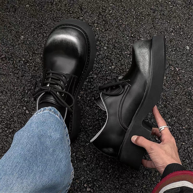 British Men’s Big Round Toe Platform Derby Leather Shoes Formal Extra Wide Foot