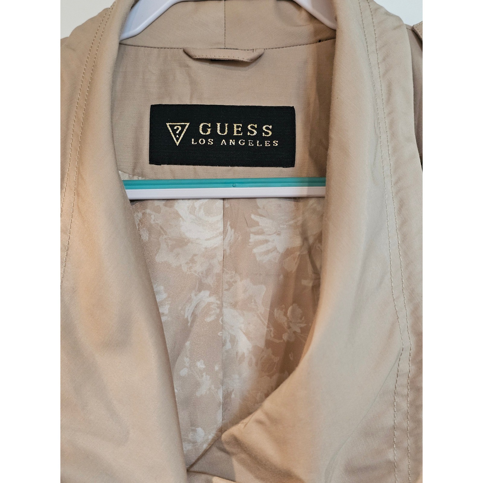 GUESS Los Angeles Womens Tan Draped Trench Jacket Drawstring Waist Beige Coat