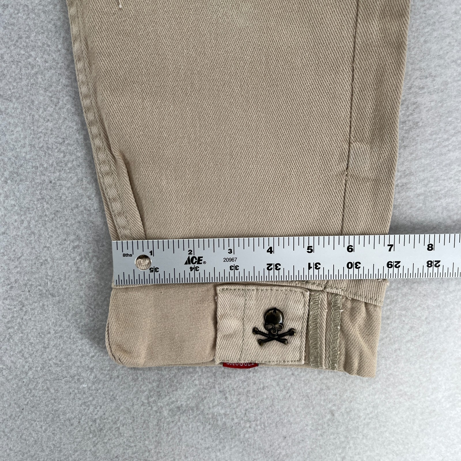 Smugglers Moon Jeans Mens 34×32 Khaki Beige Denim Button Fly Roll Up Distressed