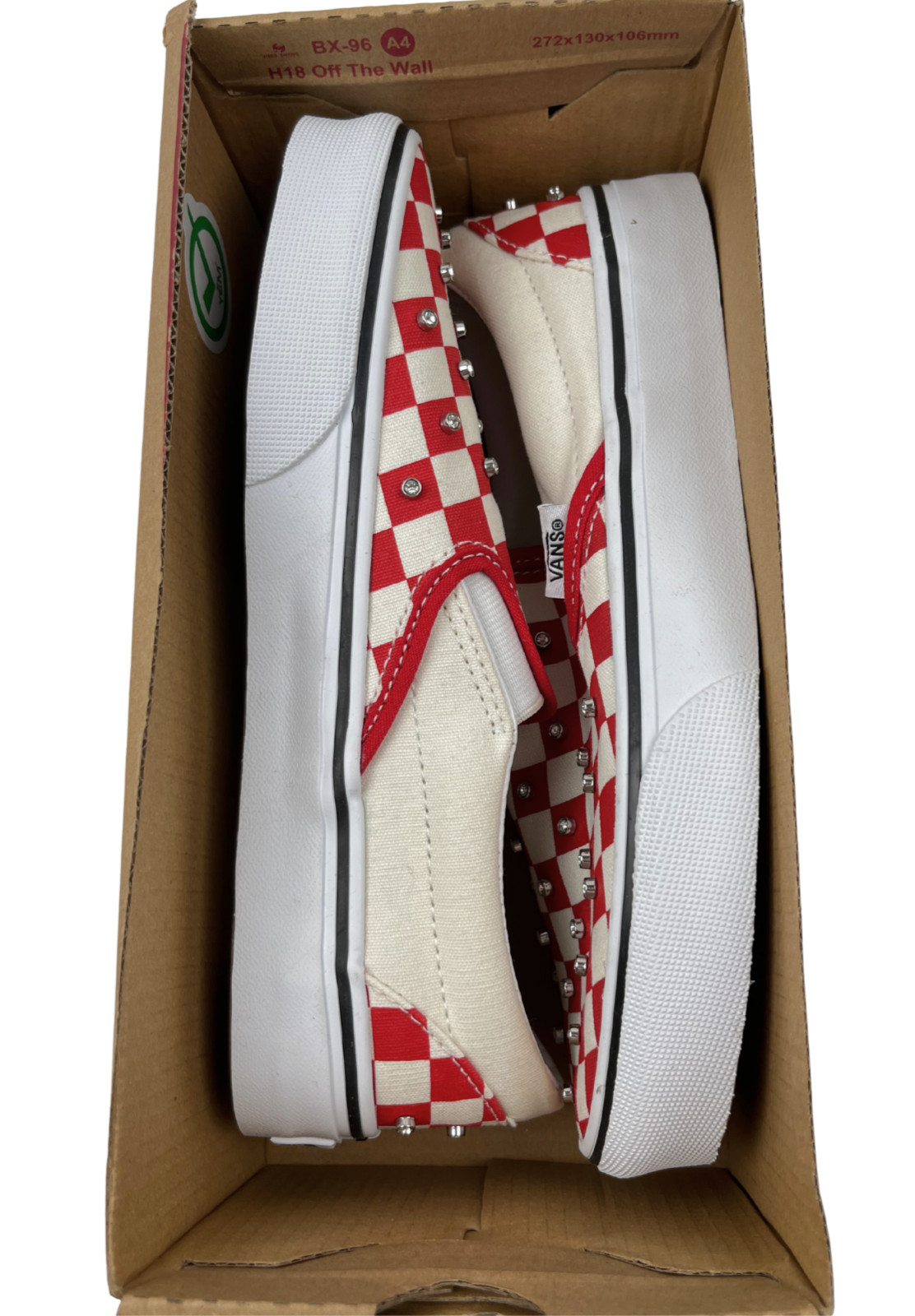 Vans Classic Slip-On Checkerboard Rhinestone Red Beige Canvas Women’s 6.5 NIB