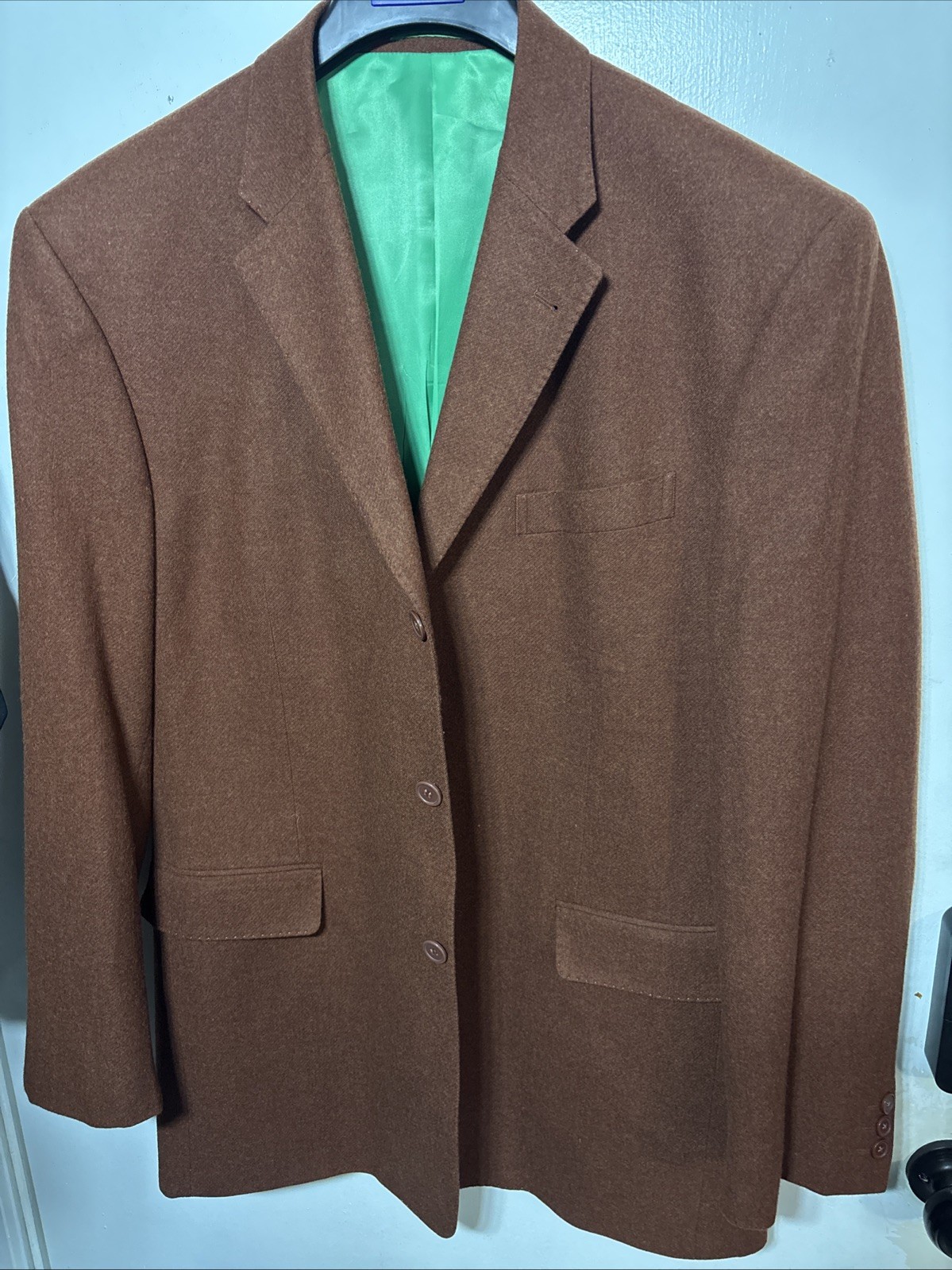 CDS Couture men’s blazer L wool cashmere excellent condition Camel W/green Liner