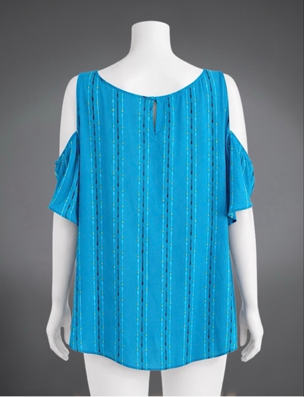 Worthington Teal Blue Flutter Sleeve Cold Shoulder Blouse – Size XL